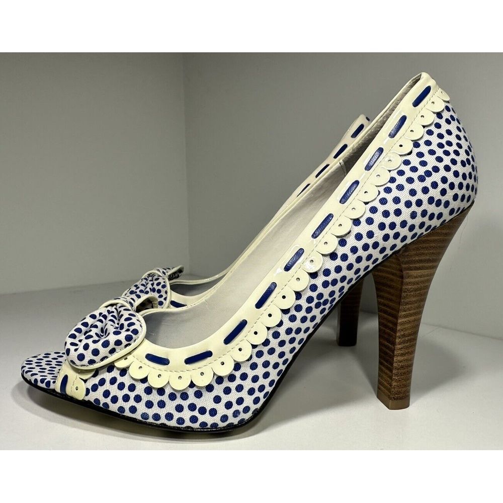 Betseyville by‎ Betsey Johnson Valyn Blue Polka Dots Bow Pumps 9M - Picture 3 of 10